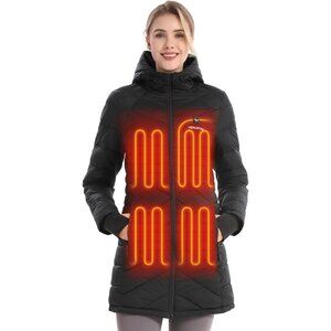 Women‘s Long Heated Jacket with Battery Pack, 100% Recycled Quilted Electric Puf